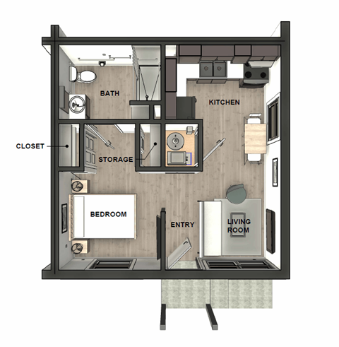 Floor plan for studio, 1 bath, 414 sqft